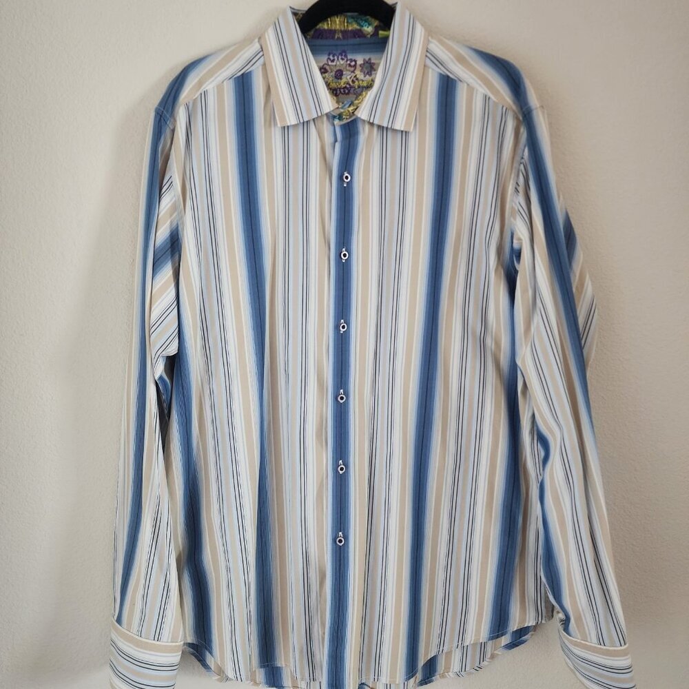 Robert Graham Mens Button Up Classic Shirt Striped Paisley Long Sleeve Size XL